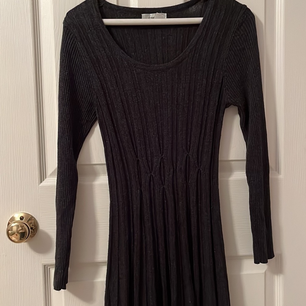 Long Sleeve Knitted Dark Gray Dress
